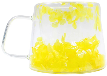 Cana cu hortensii galbene pereti dubli sticla borosilicata 180 ml SZK155 
