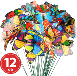 Set 12x Fluturi Decorativi cu Tija Detasabila pentru Flori Gradina sau Aranjamente Florale Inaltime 29 cm Multicolori 