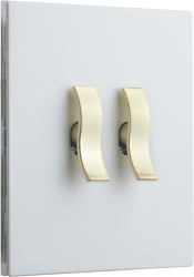 Intrerupator metalic Aurora 2Gang 2 Way 10A Alb Mat/Gold 86x86mm doza inclusa VimaGlow 