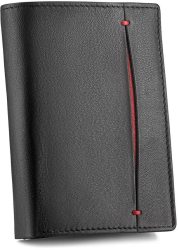 Portofel barbati Fabriano Zagatto Piele naturala Lucrat manual Slim 12.5 x 9.5 x 2 cm Negru/Rosu ZG-N4-F4 