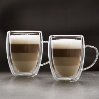 Set 2 Cani Cesti din Sticla cu Perete Dublu Thermo Transparent cu Capacitate 350 ml pentru Cafea Cappuccino Latte Macchiato Ceai 