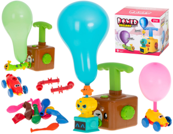 Set Jucarii interactive Ursulet 2 masinute aerodinamice cu 10 baloane si Dispozitive Lansator pentru Umflarea Baloanelor 