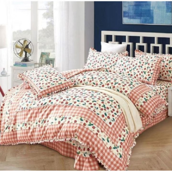 Lenjerie de pat 4 piese dublu Deluxe din Bumbac Soft Touch cu Volanase 230x250cm-inclusiv partea de volan ZUBI HOME V7 