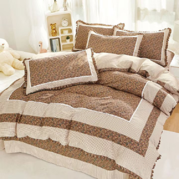 Lenjerie de pat 4 piese dublu Deluxe din Bumbac Soft Touch cu Volanase 230x250cm-inclusiv partea de volan ZUBI HOME V8 