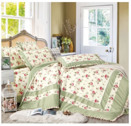 Lenjerie de pat 4 piese dublu Deluxe din Bumbac Soft Touch cu Volanase 230x250cm-inclusiv partea de volan ZUBI HOME V18 