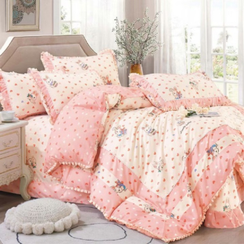 Lenjerie de pat 4 piese dublu Deluxe din Bumbac Soft Touch cu Volanase 230x250cm-inclusiv partea de volan ZUBI HOME V16 