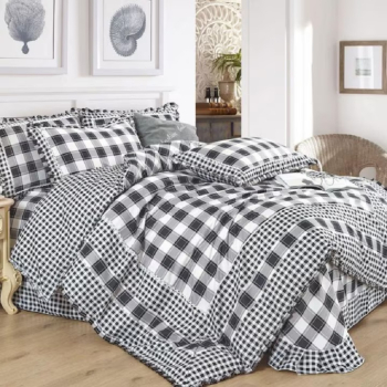 Lenjerie de pat 4 piese dublu Deluxe din Bumbac Soft Touch cu Volanase 230x250cm-inclusiv partea de volan ZUBI HOME V11 