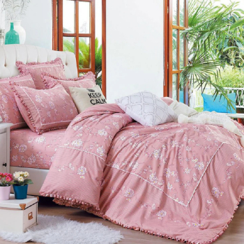 Lenjerie de pat 4 piese dublu Deluxe din Bumbac Soft Touch cu Volanase 230x250cm-inclusiv partea de volan ZUBI HOME V6 