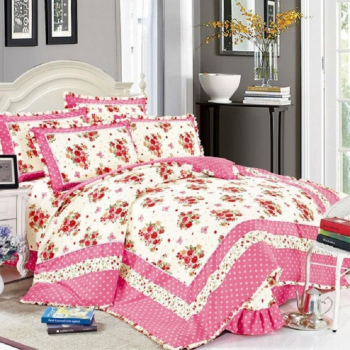 Lenjerie de pat 4 piese dublu Deluxe din Bumbac Soft Touch cu Volanase 230x250cm-inclusiv partea de volan ZUBI HOME V15 