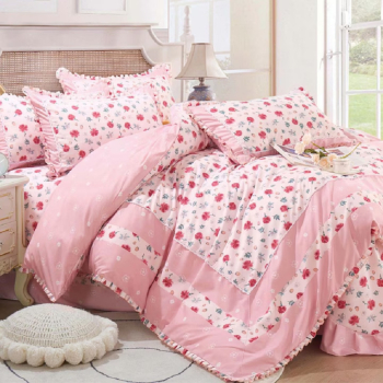 Lenjerie de pat 4 piese dublu Deluxe din Bumbac Soft Touch cu Volanase 230x250cm-inclusiv partea de volan ZUBI HOME V9 