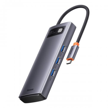 USB Hub Adaptor Metal Gleam 6in1 Baseus HUB USB-C - HDMI 3x USB3.0 SD TF PD 100W negru Resigilat