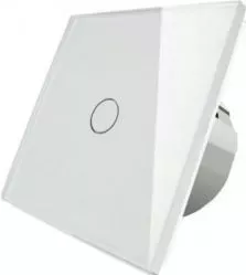 Intrerupator touch simplu cap-scara cu panou de sticla alb 86 x 86 x 35 mm 