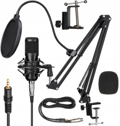 Kit microfon profesional cu condensator Zola cu suport inclus reglabil cablu xlr-mini jack pentru streaming si inregistrari negru