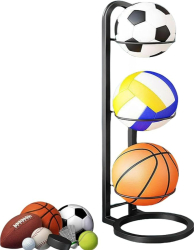 Suport cu 3 spatii pentru mingi fotbal/baschet/volei Zola structura metalica universal 23.5 x 73 cm negru