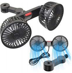 Ventilator auto dublu Zola rotire 360° 10W alimentare 5/12/24 V USB cablu 180 cm PP 25 x 10.5 cm negru 