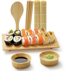 Set 16 piese kit sushi Navaris pentru incepatori tava bambus 24x15x2 cm 60621.01 