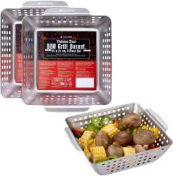 Set 2 cosuri de gratar BBQ din otel inoxidabil Navaris 21x21 cm NAV000038EP003C 