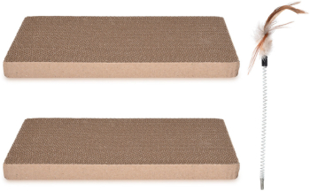 Set 2 placi de zgariat si jucarie cu pana Navaris pentru pisici carton maro 46754.03 