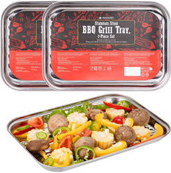 Set 2 tavi BBQ din otel inoxidabil Navaris 34x24 cm cu gauri de ventilatie NAV000038EP001C 