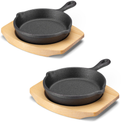 Set 2 tigai mici din fonta Navaris cu baza din lemn 10.2 cm 4 426g 60343.02 