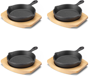 Set 4 tigai mici din fonta Navaris cu baza din lemn 10.2 cm 4 426g 60343.03 