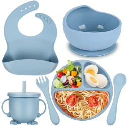 Set 6 piese hranire bebelusi si copii set de diversificare din silicon fara BPA fara alergeni 