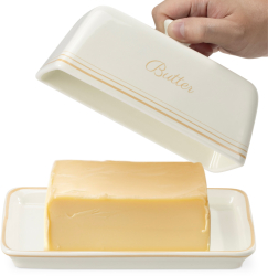 Vas din ceramica pentru unt Navaris cu capac alb crem vintage 60281.01 