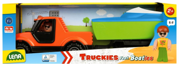 LENA TRUCKIES - CAMION PICKUP CU BARCA SI FIGURINA - 36.5 CM - 01633