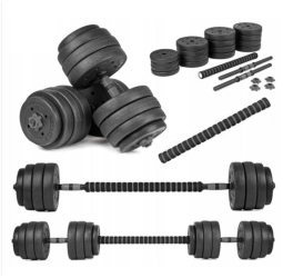 Set Gantere Reglabile 20 Kg din Compozit cu Bara pentru Haltera si 12 Discuri cu Grosime de 2.5 cm 