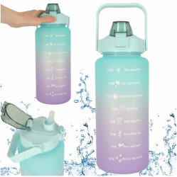 Sticla de apa pentru sport sau fitness cu marcaj de timp si paie motivtionala 2000ml multicolor 