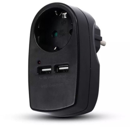 Adaptor priza 16a 3680w + 2usb 2.1a negru 