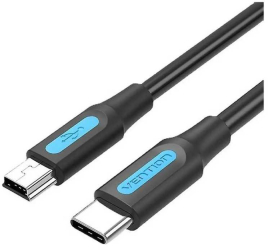 Cablu USB 2.0 USB B mini - USB C 1m 2A negru dublu ecranat VENTION COWBF 