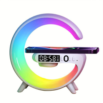 Lampa Smart LED culori RGB boxa Bluetooth Aux incarcare Wireless ceas cu alarma functie de raspuns la telefon Alb 
