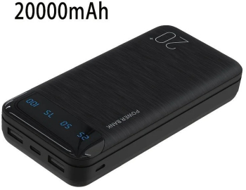 Large capacity portable powerbank usb-charger led display - black 20000mah