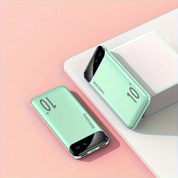 Large capacity portable powerbank usb-charger led display - green 10000mah 