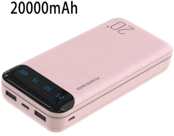 Large capacity portable powerbank usb-charger led display - pink 20000mah 