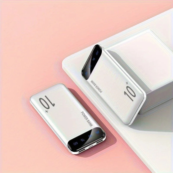 Large capacity portable powerbank usb-charger led display - white 10000mah 