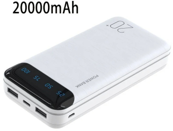 Large capacity portable powerbank usb-charger led display - white 20000mah 