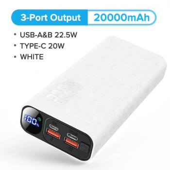 Qoovi powerbank pd 20w fast incarcare pentru itelefon xiaomi - 20000mah white 