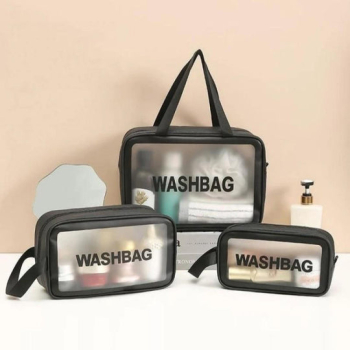 Set 3 genti de voiaj pentru cosmetice Zola impermeabile marimi diferite 30 x 21 x 10 cm/ 25 x 15 x 8 cm/ 20 x 12 x 7 cm negru 