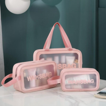 Set 3 genti de voiaj pentru cosmetice Zola impermeabile marimi diferite 30 x 21 x 10 cm/ 25 x 15 x 8 cm/ 20 x 12 x 7 cm roz 