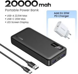 Ugreen 22.5w 10000mah powerbank fast incarcare pentru itelefon and xiaomi - 20000mah eu charger 