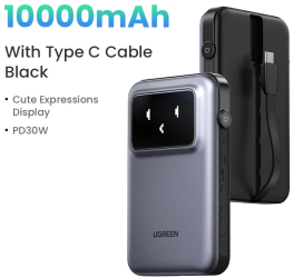 Ugreen powerbank wireless fast incarcare - cu cablu black 
