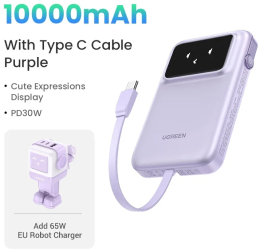 Ugreen powerbank wireless fast incarcare - purple eu bundle 