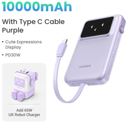 Ugreen powerbank wireless fast incarcare - purple uk bundle 