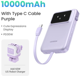 Ugreen powerbank wireless fast incarcare - purple us bundle 