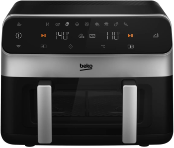 Friteuza Beko ExpertFry FRL6488 dubla cu aer cald 3in1 9.5L 2400 W Touch Control 9 programe Geam transparent Negru / Inox 