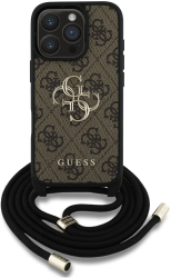 Husa pentru iPhone 16 Pro - Guess Hardcase 4G Big Logo with Cord Strap GUHCP16LP4GMGCRW - Brown 