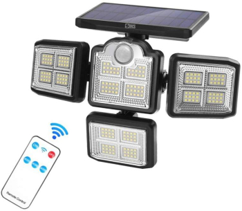 Lampa Solara SIKS Cu 198 Leduri Montare Pe Perete Alimentare Solara Control Telecomanda Senzor De Miscare Si Lumina Rezistenta La Apa 