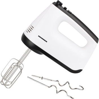 Mixer de mana Heinner HM-400WHBK 400W 6 viteze + Turbo teluri si carlige din inox Alb/Negru 